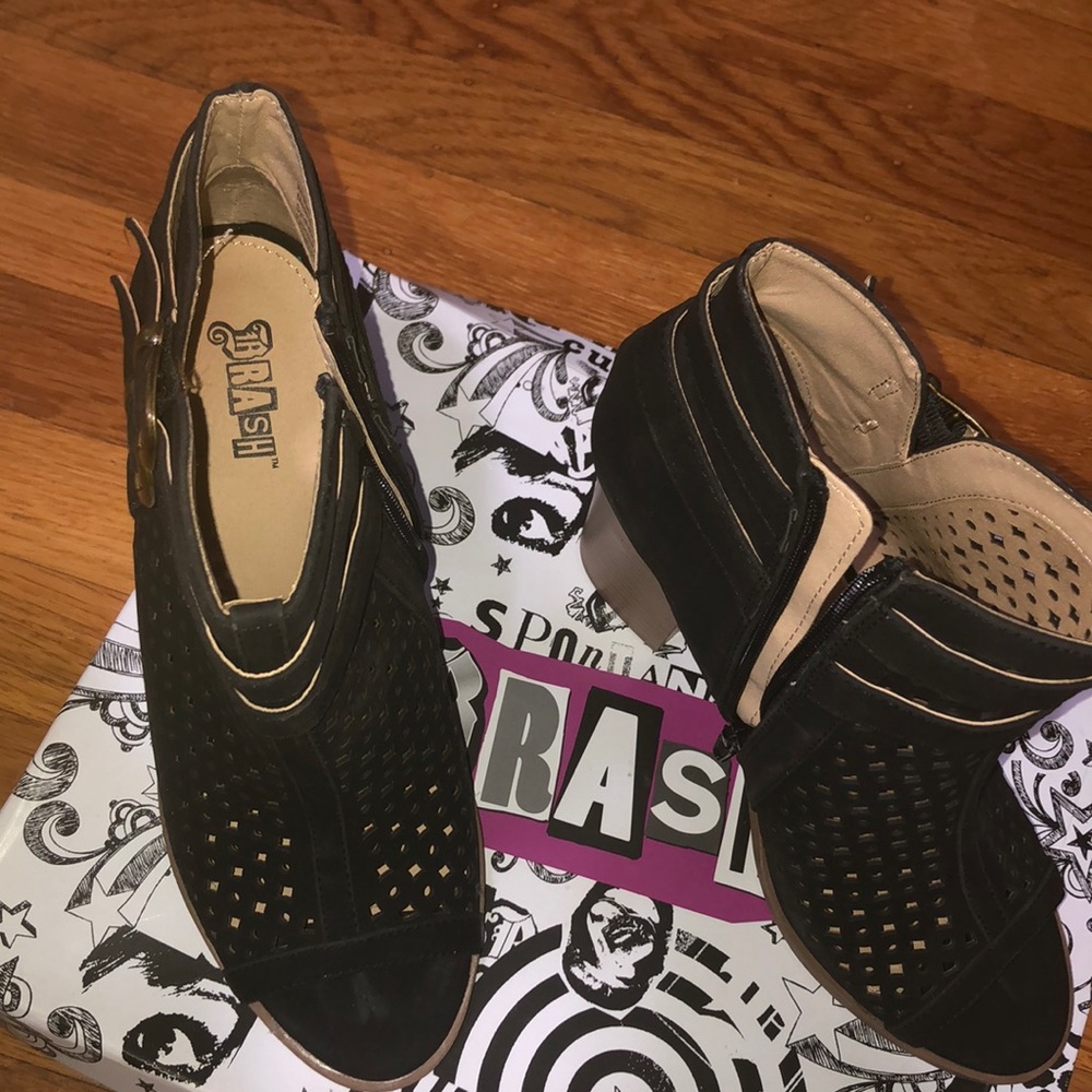Brash Black Suede Peep Toe Bootie